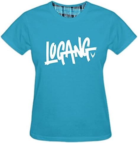 Women's Short Sleeve Logang Logan T-Shirt (Cyan_Blue,XL)