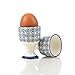 Nicola Spring 6X 3 Colours Hand-Printed Egg Cup Set - Porcelain Breakfast Hard Soft Boiled Eggs Holder