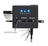 ZLC Travel Compact Universal Power Adapter with DUAL FUSE, DUAL USB Ports, PLUG LOCK and RUBBERIZED surface - Black