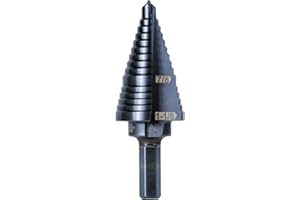 Klein Tools KTSB11 Step Drill Bit #11 Double-Fluted 7/8 to 1-1/8-Inch with Easy-to-Read Markings and Targets, 3/8-Inch Hex Sh