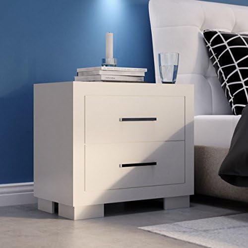 Modern Style 2 Drawer Bedroom Nightstand Made of Wood in White Finish 23'' H x 26'' W x 15.25'' D in.