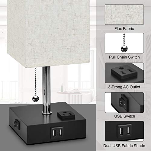 hansang USB Bedside Table Lamp, Nightstand Lamp with Dual Charging