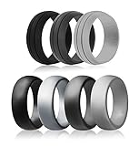 Keelyn Silicone Wedding Ring - Rubber Band Comfortable Skin Safe Non-toxic Antibacterial Premium Medical Grade Silicone Wedding Band, 7 Pack Classic Style Solid & Striped