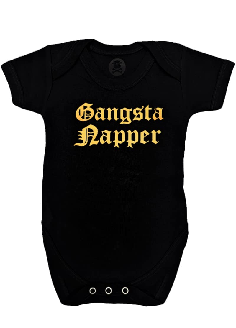 Funky Baby Grow GANGSTA NAPPER for Boys or Girls | Hip Hop Rap Baby Vest / Black & Gold Neutral Bodysuit - Baby Gifts, Twin, Cool Parents Gift - BABY MOO'S UK (0-3 months)