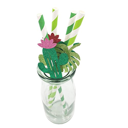 TOYMYTOY Paper Straws,Cactus Leaf Party Paper Straws for Birthday Party Supplies, Dessert Table Straw Decor,Pack of 24 - Thumbnail 2