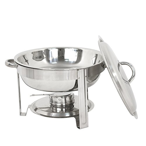 Super Deal Full Size Round Chafing Dish 5 Quart Stainless Steel Tray Buffet Catering, Dinner Serving Buffer Warmer Set (4)