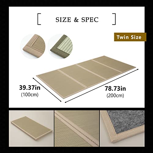 EMOOR Japanese Tatami Mat Twin Natural Rush Grass (Undyed), Foldable