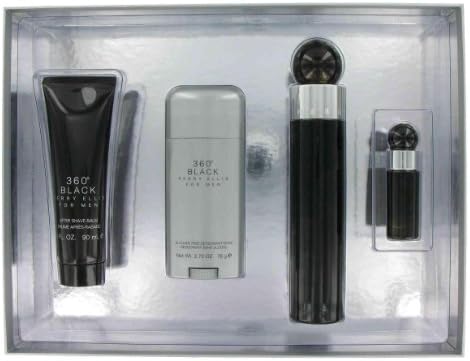 Perry Ellis 360 Black By Perry Ellis Gift Set -- 3.4 Oz Eau De Toilette Spray + 3 Oz After Shave Balm + 2.75 Oz Deodorant Stick + .25 Oz Mini Edt Spray For Men