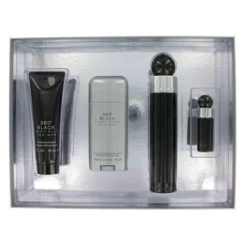 Perry Ellis 360 Black By Perry Ellis Gift Set -- 3.4 Oz Eau De Toilette Spray + 3 Oz After Shave Balm + 2.75 Oz Deodorant Stick + .25 Oz Mini Edt Spray For Men