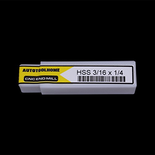 AUTOTOOLHOME 3/16" X 1/4" High Speed Steel HSS 4 Flute Straight End Mill Milling Cutter Pack of 2