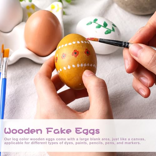 LovesTown 8PCS Wooden Fake Eggs, Wooden Chicken Eggs Faux Eggs for Easter Egg Painting Food Pretend Play Hens Lay