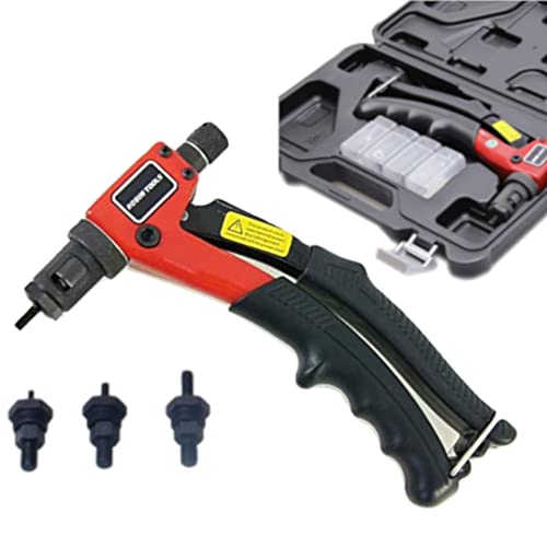 KATSU Rivet Nut Gun 8 Inch, Heavy Duty Nut Riveter with M3 M4 M5 M6 Replaceable Nozzles, Car Body Repair Riveting Tool for Sheet Metal Stainless Steel Aluminum 405533B