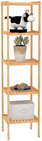 LIMAM Bamboo Shelf Bathroom Rack Plant Display Stand Storage Rack Shelving Wood Bookcase Shelf (33cm 5 tier)