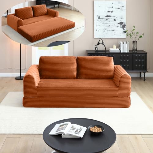 Foldable Boneless Love Seat Couches in a Box, Modern Floor Foam Sleeper Sofa Be…