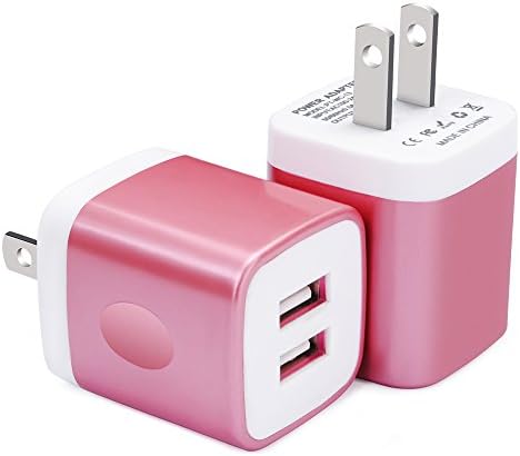 USB Wall Charger, CableLovers 2.1A/5V 10.5W Dual Port USB Plug Charging Block Brick,iPhone Cube for iPhone X/8/7/6 Plus 5/4S, Huawei, Moto, Kindle, HTC, LG ,and more (2-Pack) Gold Rose
