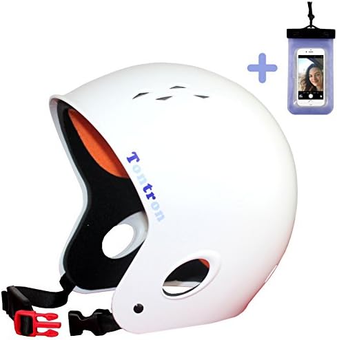 Tontron Ear Protection Safety Mutisport Helmet with Waterproof Phone Case (Gloss White, Medium)