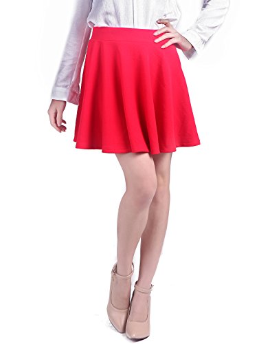 HDE Women's Jersey Knit Flare A Line Pleated Circle Skater Skirt (Red, Medium)