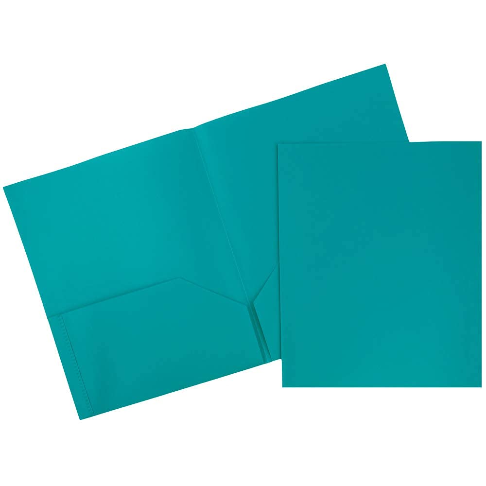 JAM PAPER Plastic 2 Pocket School POP Folders - Teal - 6/Pack