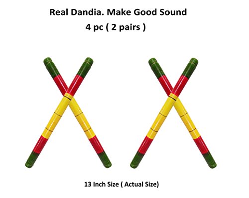 4 pc.( 2pair)Real Dandiya/Dandia Sticks to Play ( Makes Sound)- Wooden stick, 2 Pairs of Multi Color Dandiya Sticks for couple, Special Navaratri Ocassion