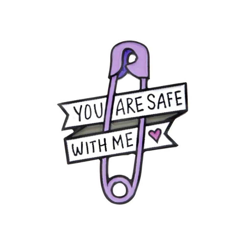 You are Safe with Me Brooch Purple English Letter Badge Enamel Lapel Pin Men Women Gift Bag Clothing Accessories
