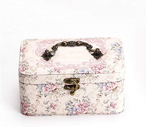 Vintage Jewelry Box Leather Double Princess Jewelry Storage Box Necklace Earrings Ring Case Simple (color : A)