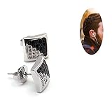 Large Square Half White/black Cubic Zircon Ear Stud Earrings for Women / Men 9mm