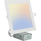 QIBANG Square Led Recessed Light 8 inch Dimmable with Junction Box,3CCT 3000K/4000K/6000K Selectable,1600LM CRI90+18W Ultra-Thin led recessed Light Square Canless Downlight High Brightness,1 Pack