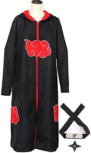 Yanhusu Akatsuki Cosplay Uchiha Robe Cloak Headband and Throwing Stars Unisex Halloween Costume