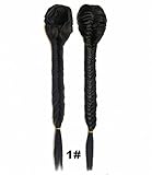 FESHFEN Long Cute Fishtail Braided Ponytail Clip in/on Braided Rope Hair Chignon Drawstring Braid Fishtail Plait Ponytail Hair Extensions Hairpiece 50cm 19 Inch 130g-1# Jet Black