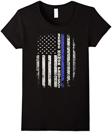 Women's Thin Blue Line shirt! Serve-Honor-Protect Small Black