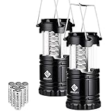 Etekcity 2 Pack Portable LED Camping Lantern Flashlights with 6 AA Batteries - Survival Kit for Emergency, Hurricane, Outage (Black, Collapsible) (CL10)