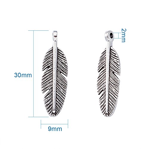 Craftdady 20Pcs Tibetan Style Antique Silver Feather Charms Pendants Necklace Bracelet Jewelry Making Findings Lead Free & Cadmium Free & Nickel Free 30x9x2mm