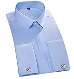 ZERDSKY Men's Slim Fit Solid Color 100% Cotton French Cuff Dress Shirt(Cufflinks Included)