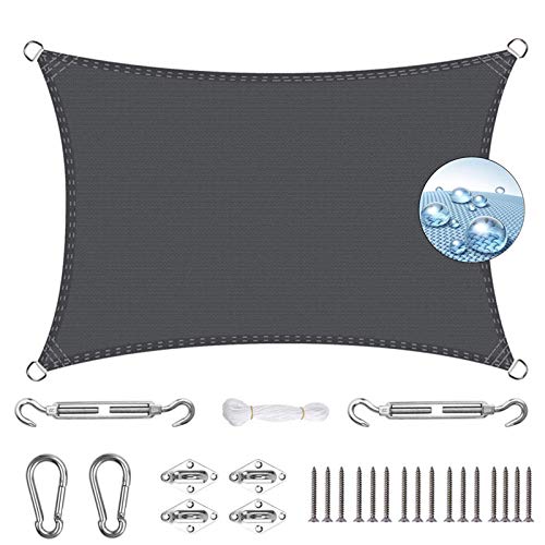 AMZERO Sonnensegel Quadrat 6x7.5m Sonnenschutz für Garten, Sonnensegel Wasserabweisend mit Zubehör aus rostfreiem Stahl Sonnenschutz für Garten, Balkon und Terrasse, Grau
