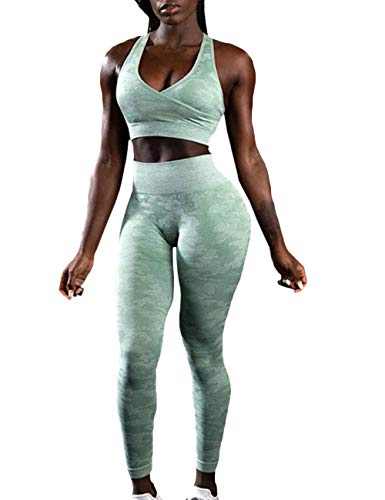 Sexyshine Women's 2 PCS Sexy Racerback Bra and Legging Tights Active Workout Sportswear Solid Yoga Set(16180GR,S)