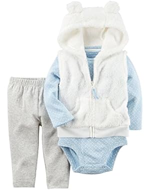 Baby Girls Vest Sets, Ivory, 3M