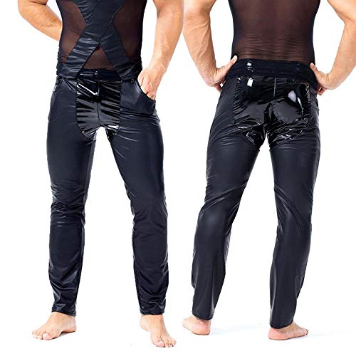 Completi-Intimi-Da-Donna-Pantaloni-Sexy-Da-Uomo-In-Similpelle-Wetlook-In-Pelle-Sintetica-Lingerie-Esotica-Pu-Pantaloni-In-Lattice-Cerniera-Pvc-Stage-Clubwear-Pantaloni-Gayfetish-BlackL
