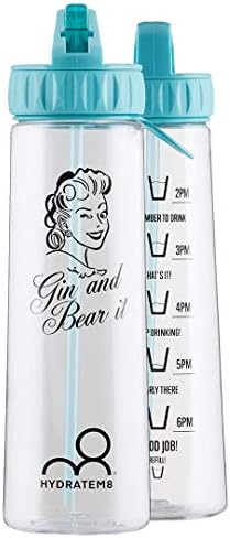 TEAL 900ML HYDRATION TRACKER WATER BOTTLE WITH QUOTE 'GIN AND BEAR IT'