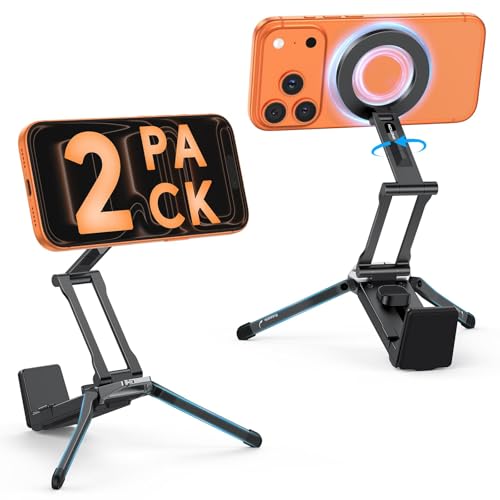 Photo 1 of [2 Pack] OMOTON 360°Rotating for MagSafe Tripod, Adjustable Aluminum Magnetic Phone Tripod for iPhone 17/16/15/14 Pro Max Air, Foldable Cell Selfie Stick Fits Vlog, Gym, Travel Essentials