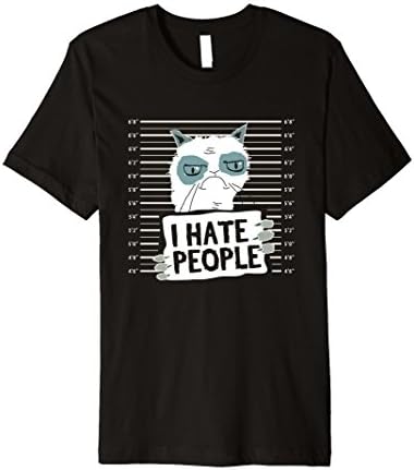 Funny I Hate People Vintage Grumpy Mug Shot Cat T-Shirt