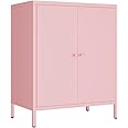 Fumedo Small 2 Metal Storage Side Buffet Cabinet for Bed Room,Living Room,Entryway,Hallway,Home,Hotel,Office,Garage,Kitchen,1 Removable Shelf. (Metal Door, Pink)