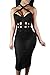 Pink Queen Women's Bandage Bodysuit Mesh Midi Skirts Set Halter Sheer Dress, Size Medium, Black