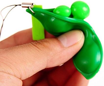 Decompression Toys:2 pieces Extrusion Squeeze-a-Bean Soybean Stress Relief Playful Charms Keychain Gift for children and adults(Random Expression)