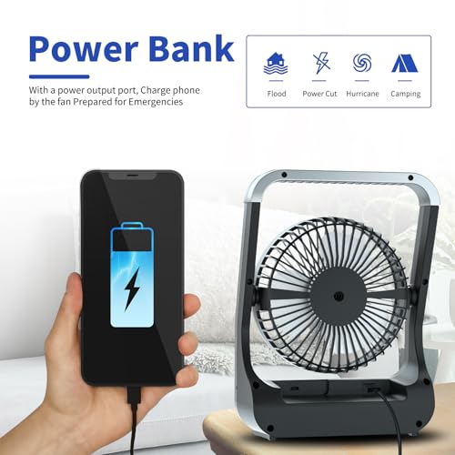 ATEngeus 6" USB Desk Fan with 20000mAh Battery Small Table Fan Adjustable Head 3 Speeds 180° Rotating for Home Office Bedroom Table Outdoor Office