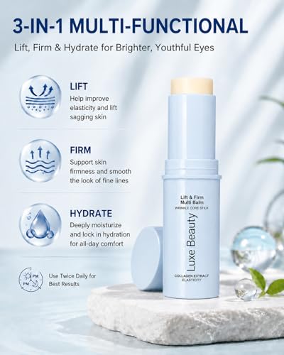Luxe Beauty Korean Under Eye Balm, 3-in-1 Lift & Firm Multi Stick with Collagen Hydrating, Smoothing, Refreshing Eye Care for Dark Circles, Puffiness & Fine Lines (1PCS)