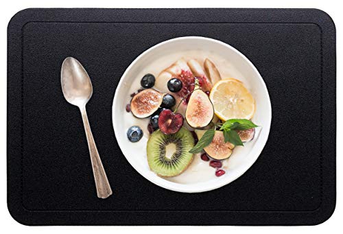 Alpiriral Dining PlaceMats Heat Resistant PlaceMats Easy to Wipe Off Scrub Vinyl Place Mats Washable Table Mats Protect A Table from Messes & with A Nice Looking (Black, Set of 4)