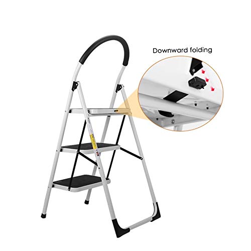 3 Step Stool, Gimify Folding Step Ladder Steel Stepladders (Upgraded Version) Non-Slip Sturdy Steps Wide Pedal with Comfortable Hand Grip for Home Kitchen Garden Office 330 lbs
