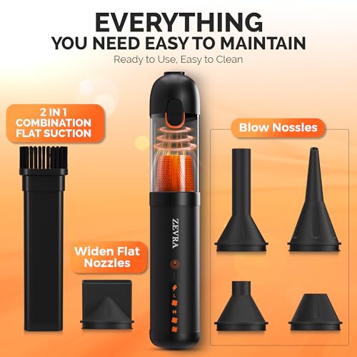 Zevra Portable Car Vacuum Cleaner 20000Pa – Rechargeable Cordless Handheld Vacuum & Air Duster, 6-in-1 High Suction Cleaner with 5 Nozzles for Car, Home & Office