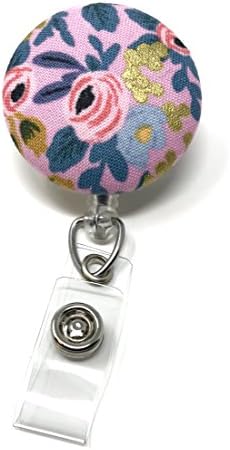 Carolina Street Retractable Badge Reel, Alligator Clip, 32in Nylon Cord, Medical MD RN Nurse Badge ID, Badge Holder, ID Holder, Office Employee Name Badge (Violet Rosa Floral)