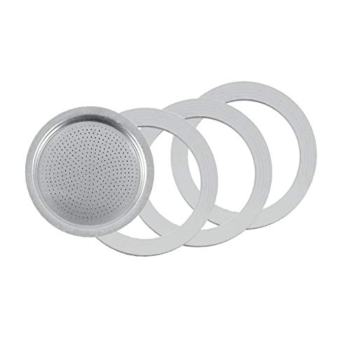 Tredoni 3 Rubber Seals/Rings+Filter -Replacement- Size 6 Cup Espresso Coffee Maker Moka Pot- 7.1cm (6 Cup)
